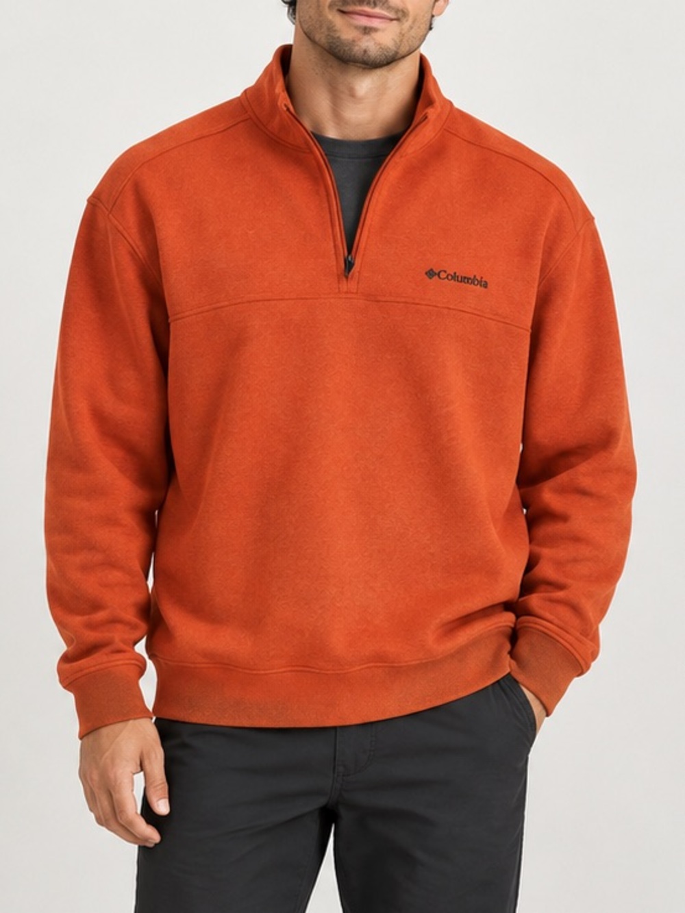 Columbia Men's Hart Mountain Half-Zip Sweatshirt Orange Teak Brown Heather Large